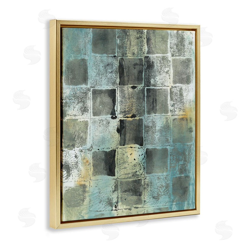Joyce Combs | Checker Block Pattern Abstraction over Blue Green