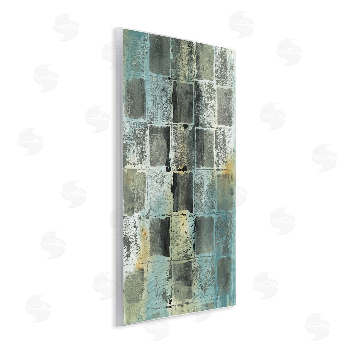 Joyce Combs Checker Block Pattern Abstraction over Blue Green Wall Plaque Art