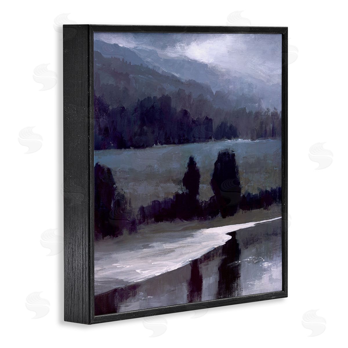 Sheila Finch Stormy Countryside Lake Landscape Dark Blue Green Black Framed Giclee Wall Art