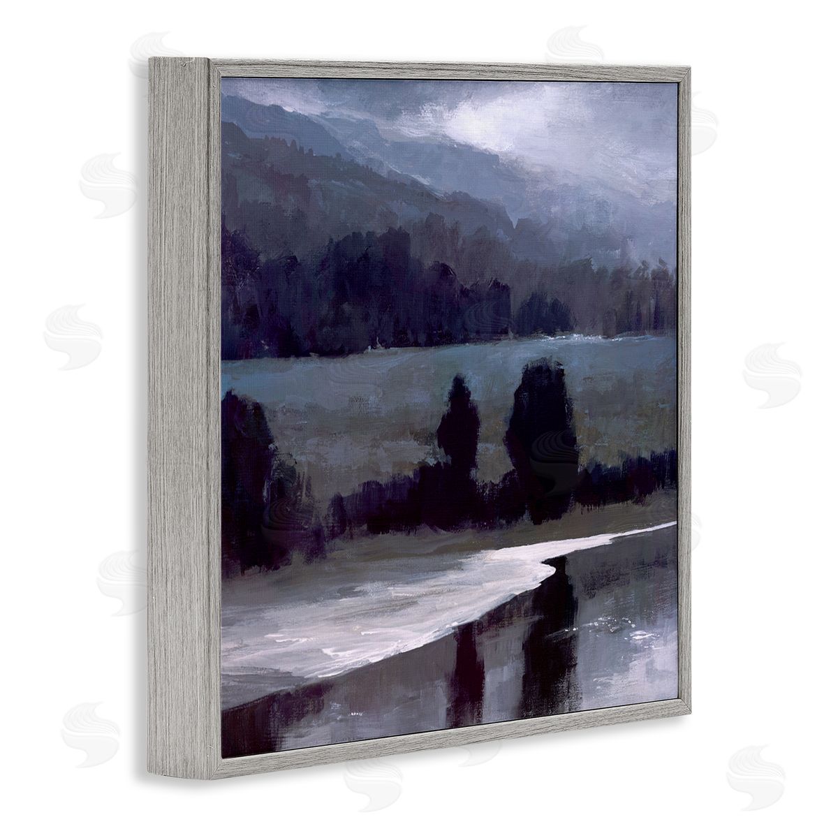 Sheila Finch Stormy Countryside Lake Landscape Dark Blue Green Gray Framed Giclee Wall Art