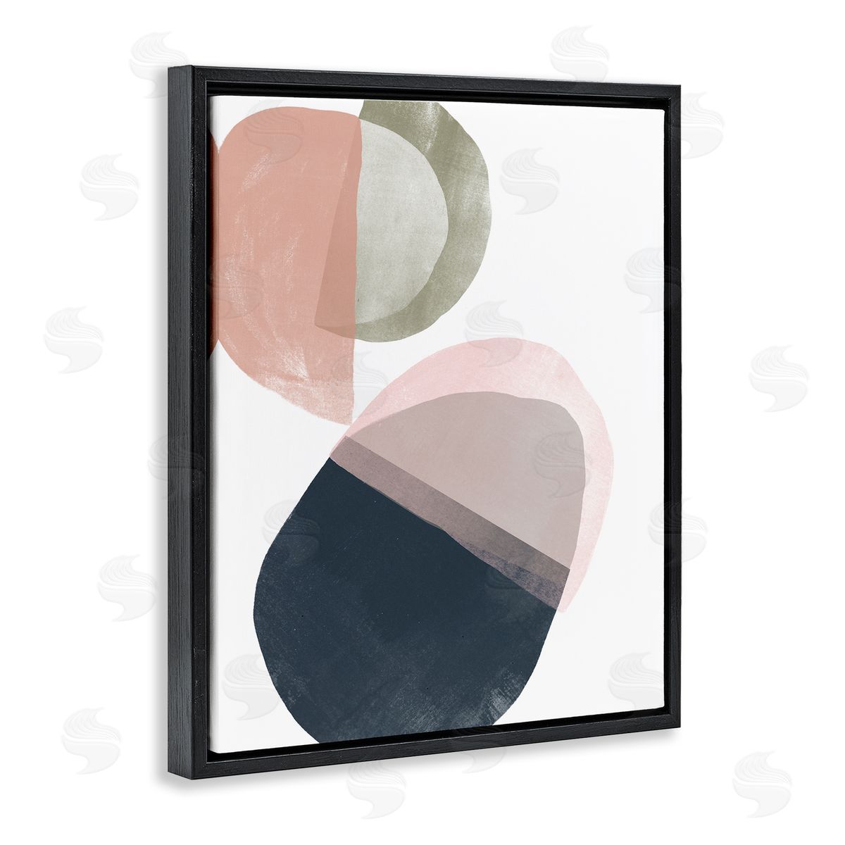 June Erica Vess Asymmetrical Capsule Abstraction Blue Green Pink Black Floater Frame Canvas Art