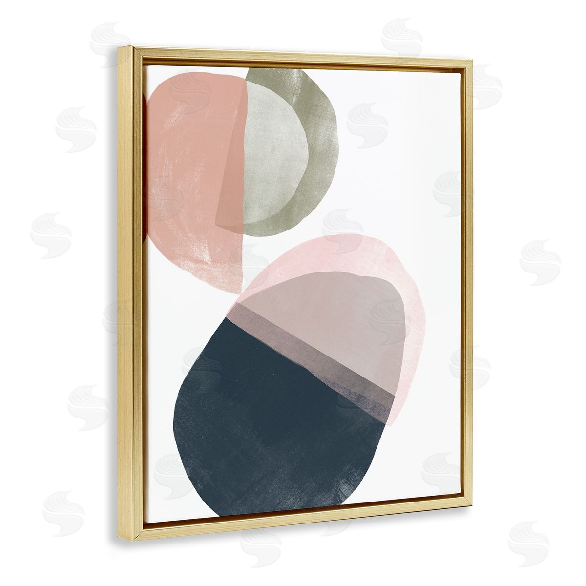 June Erica Vess Asymmetrical Capsule Abstraction Blue Green Pink Gold Floater Frame Canvas Art