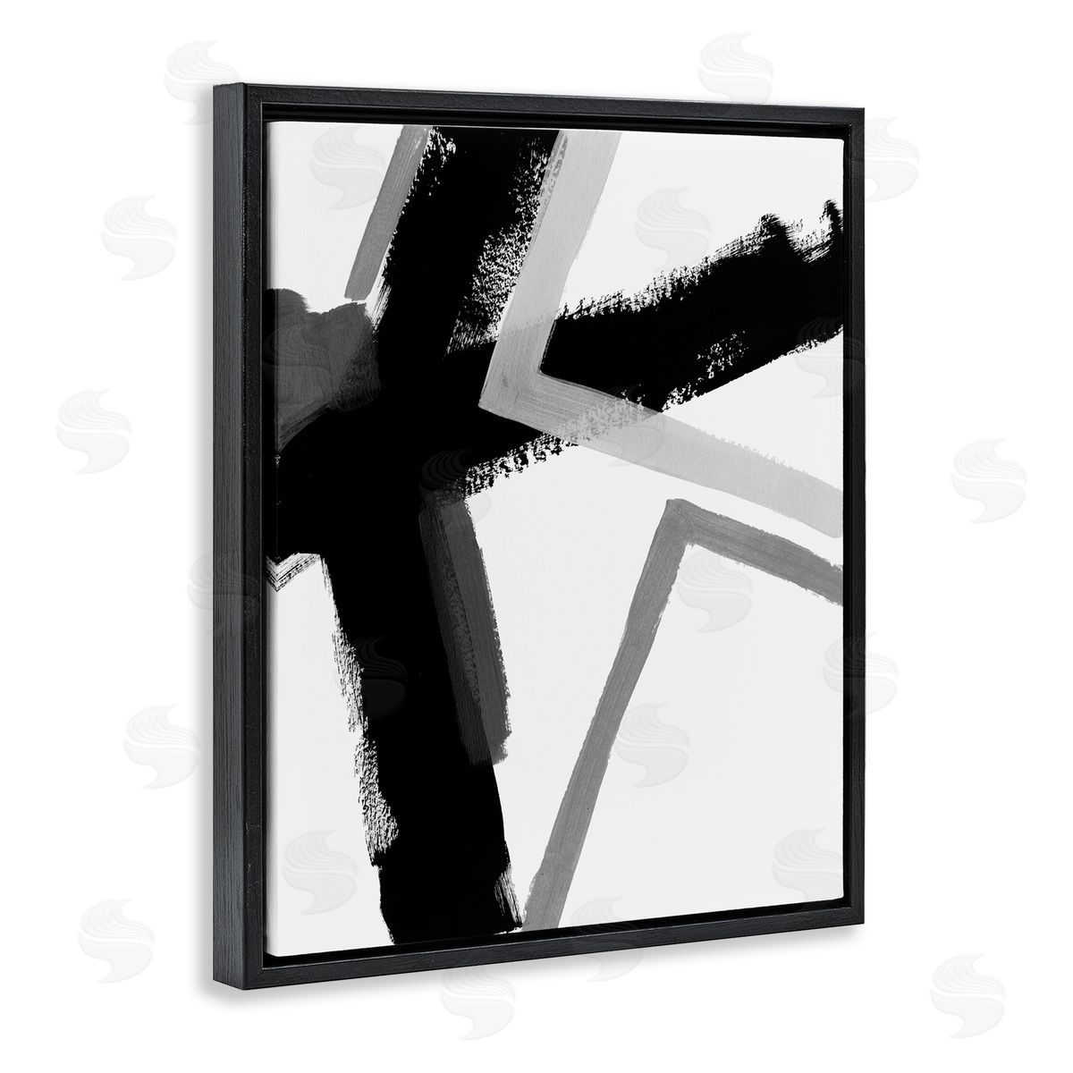 June Erica Vess Bold Angle Abstract Design Black Grey Lines Black Floater Frame Canvas Art