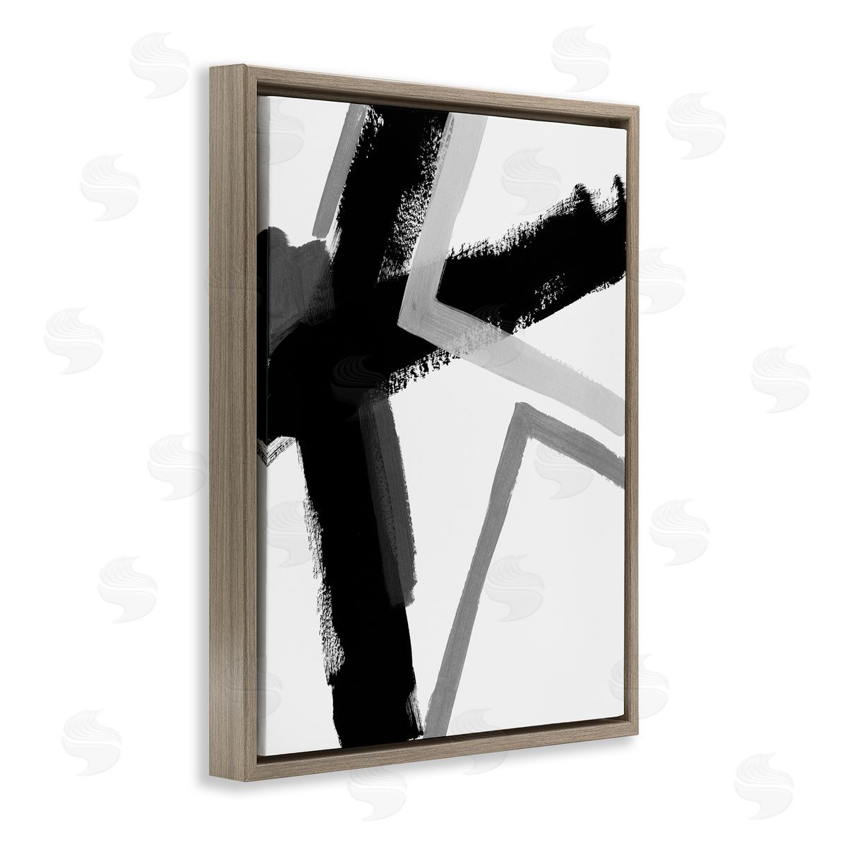 June Erica Vess Bold Angle Abstract Design Black Grey Lines Brown Floater Frame Canvas Art