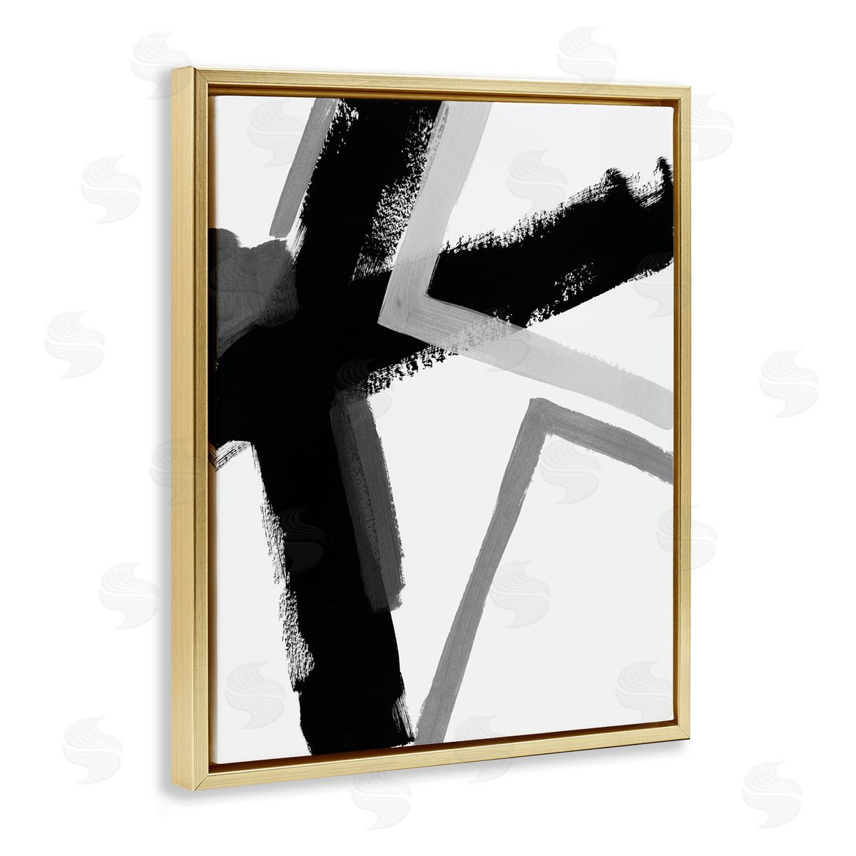 June Erica Vess Bold Angle Abstract Design Black Grey Lines Gold Floater Frame Canvas Art