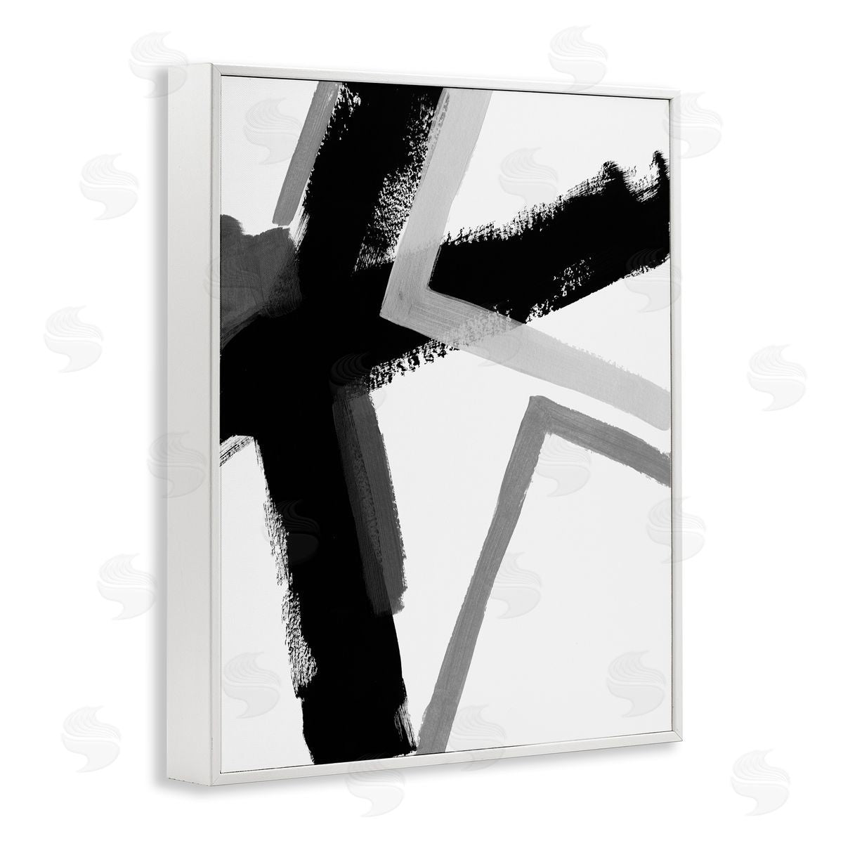 June Erica Vess Bold Angle Abstract Design Black Grey Lines White Framed Giclee Wall Art