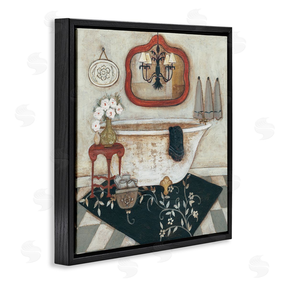 R. Rig Bathroom Interior Soft Vintage Home Charm Black Floater Frame Canvas Art