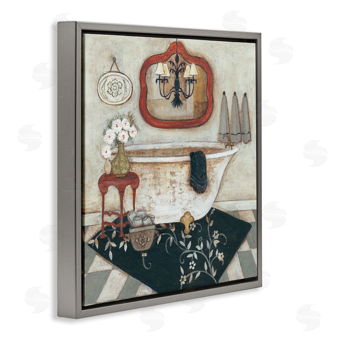 R. Rig Bathroom Interior Soft Vintage Home Charm Gray Floater Frame Canvas Art