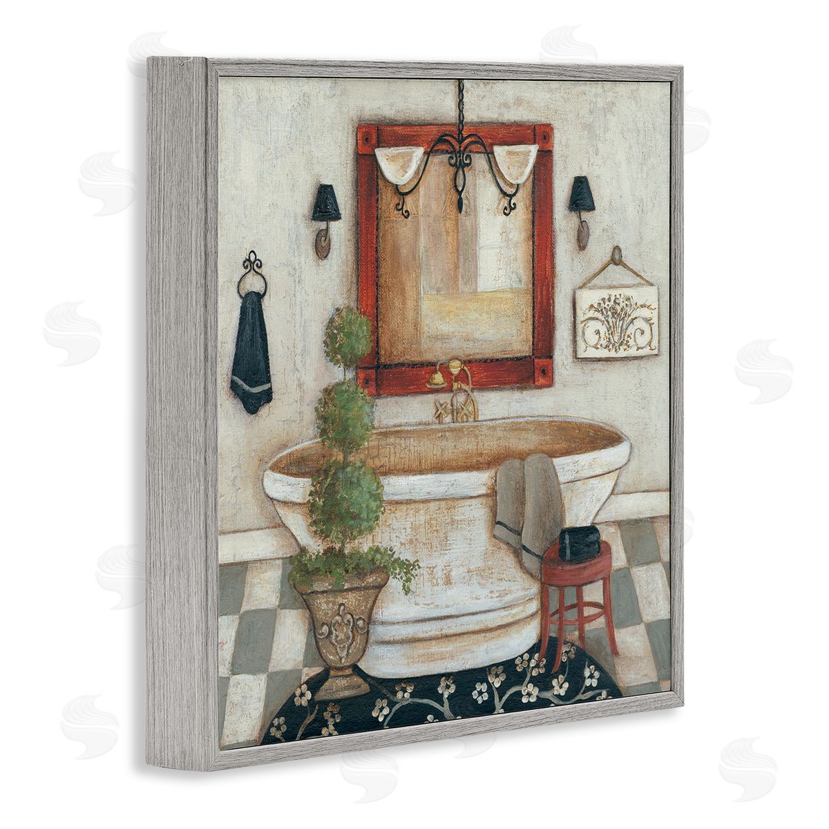 R. Rig Chic Bathroom Interior Traditional Home Charm Gray Framed Giclee Wall Art