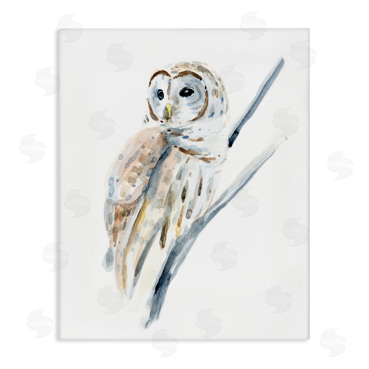 Annie Warren Soft Arctic Owl Perched on Minimal Branch Canvas Wall Art