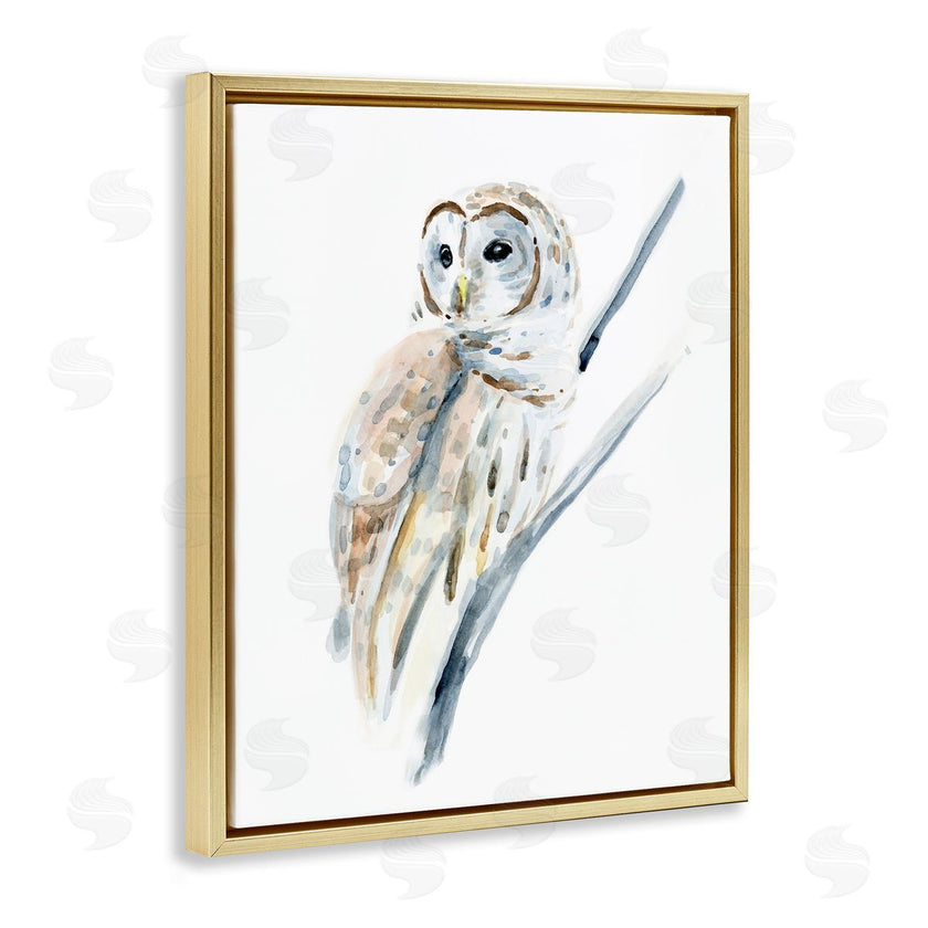 Annie Warren | Soft Arctic Owl Perched on Minimal Branch