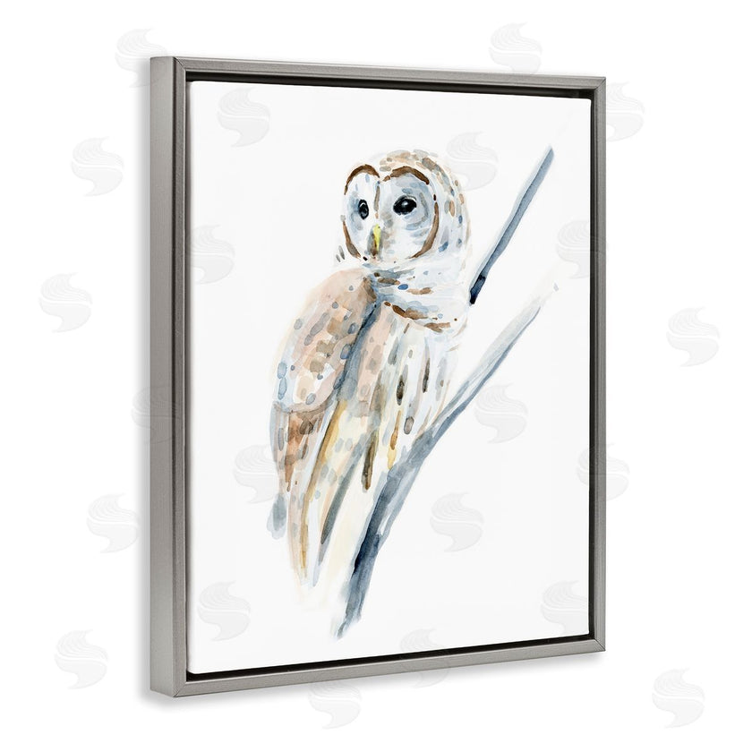 Annie Warren | Soft Arctic Owl Perched on Minimal Branch