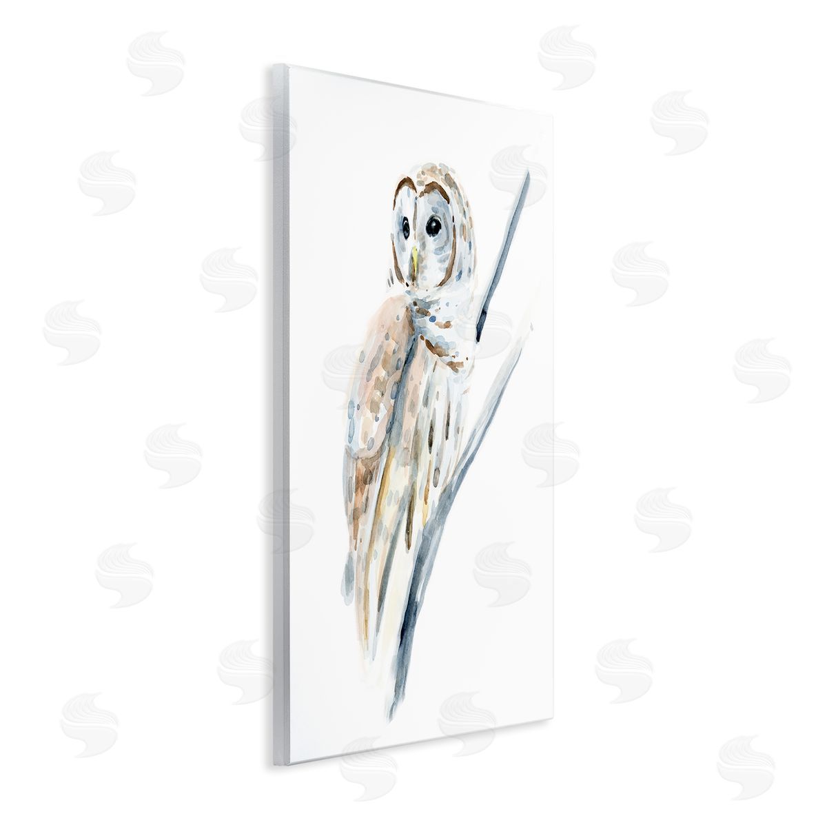 Annie Warren Soft Arctic Owl Perched on Minimal Branch Wall Plaque Art