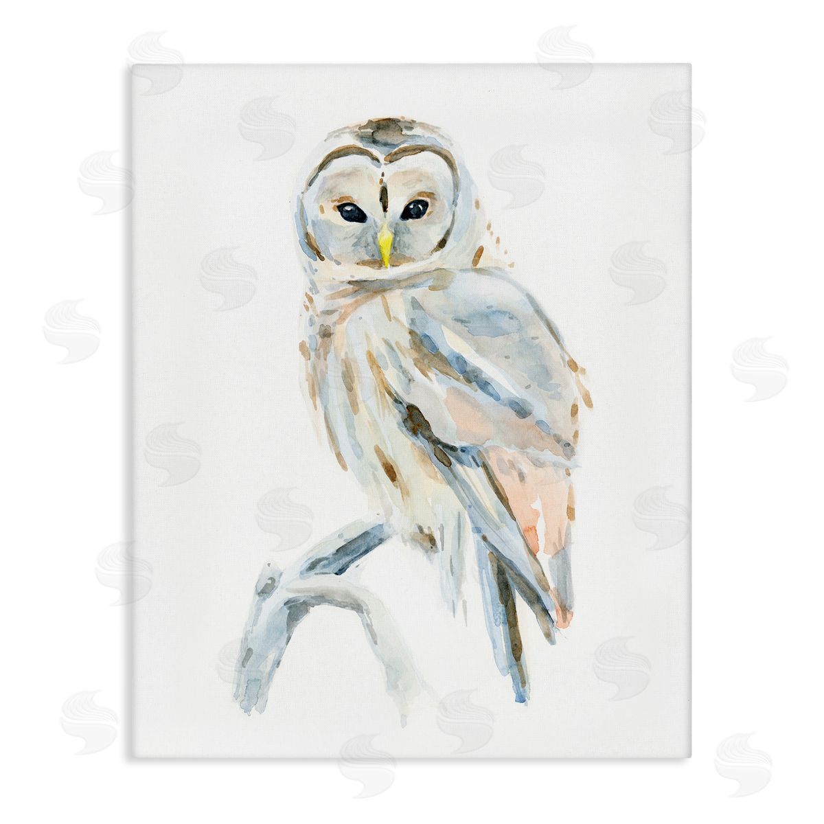 Annie Warren Winter Artic Owl Portrait Perched on Tree Branch Canvas Wall Art