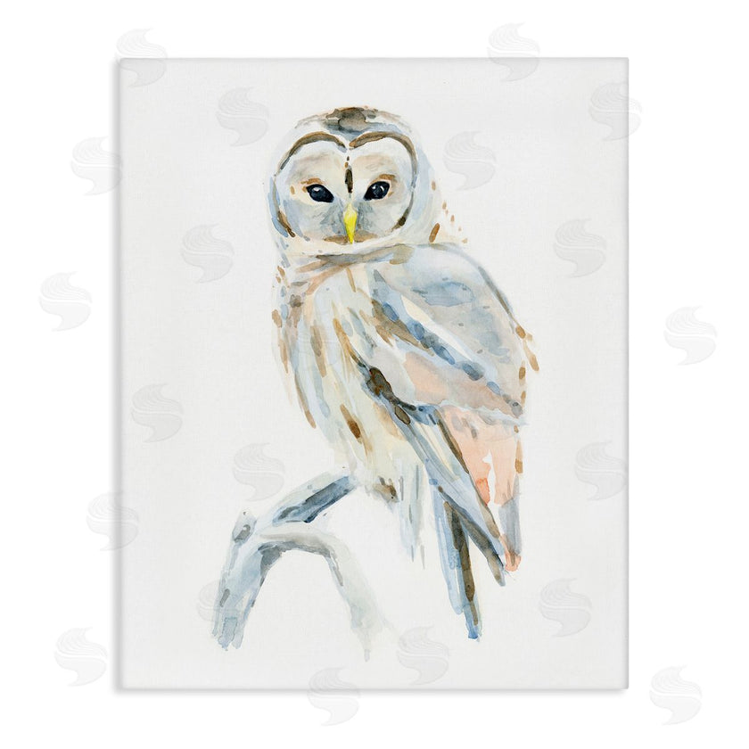 Annie Warren | Winter Artic Owl Portrait Perched on Tree Branch