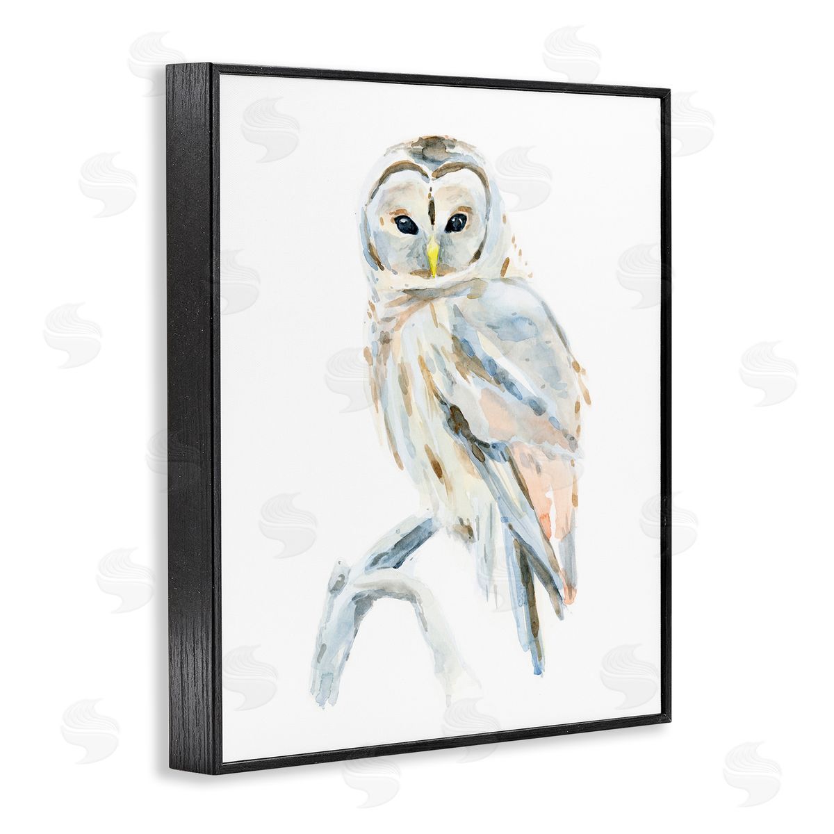 Annie Warren Winter Artic Owl Portrait Perched on Tree Branch Black Framed Giclee Wall Art