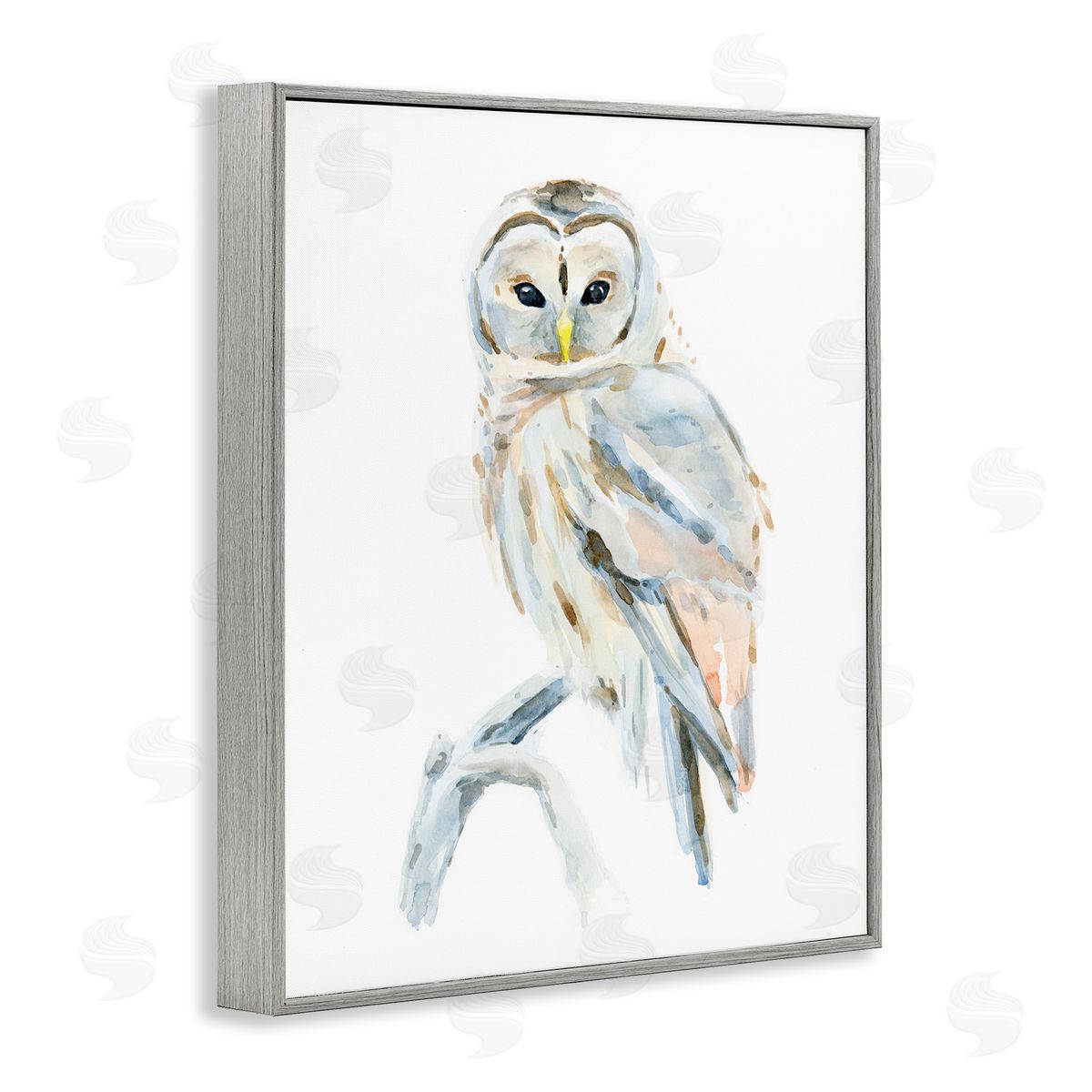 Annie Warren Winter Artic Owl Portrait Perched on Tree Branch Gray Framed Giclee Wall Art