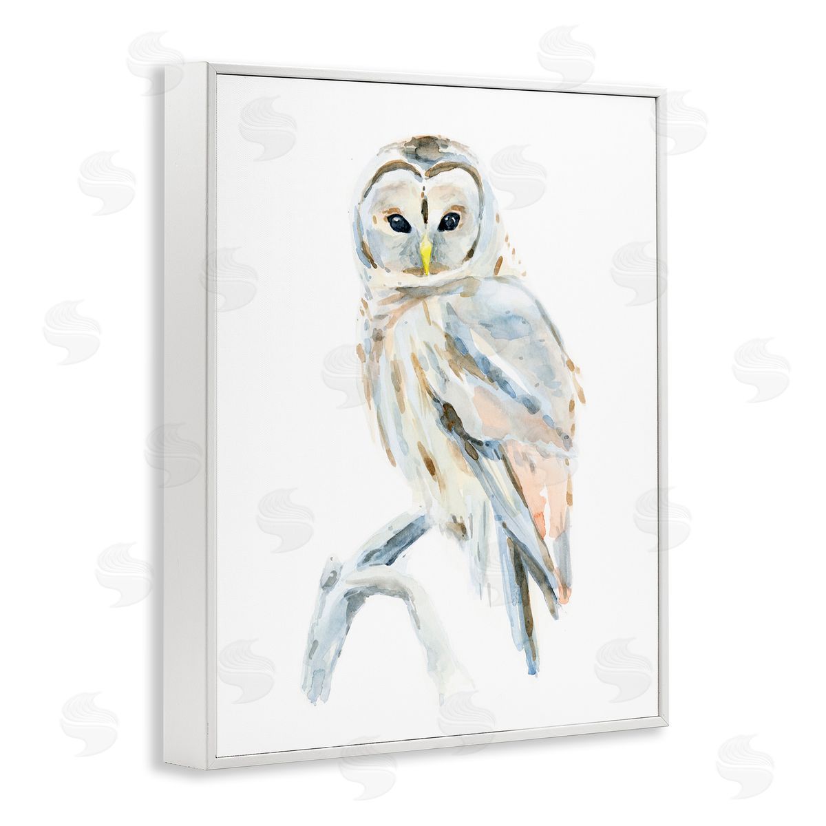 Annie Warren Winter Artic Owl Portrait Perched on Tree Branch White Framed Giclee Wall Art