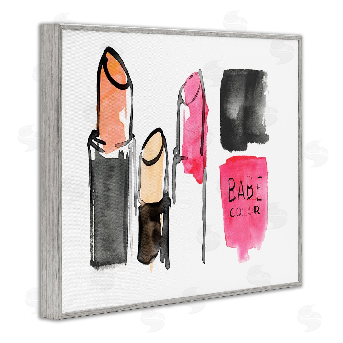 Jennifer Paxton Parker Watercolor Pink Cosmetics Abstract Fashion Still Life Gray Framed Giclee Wall Art