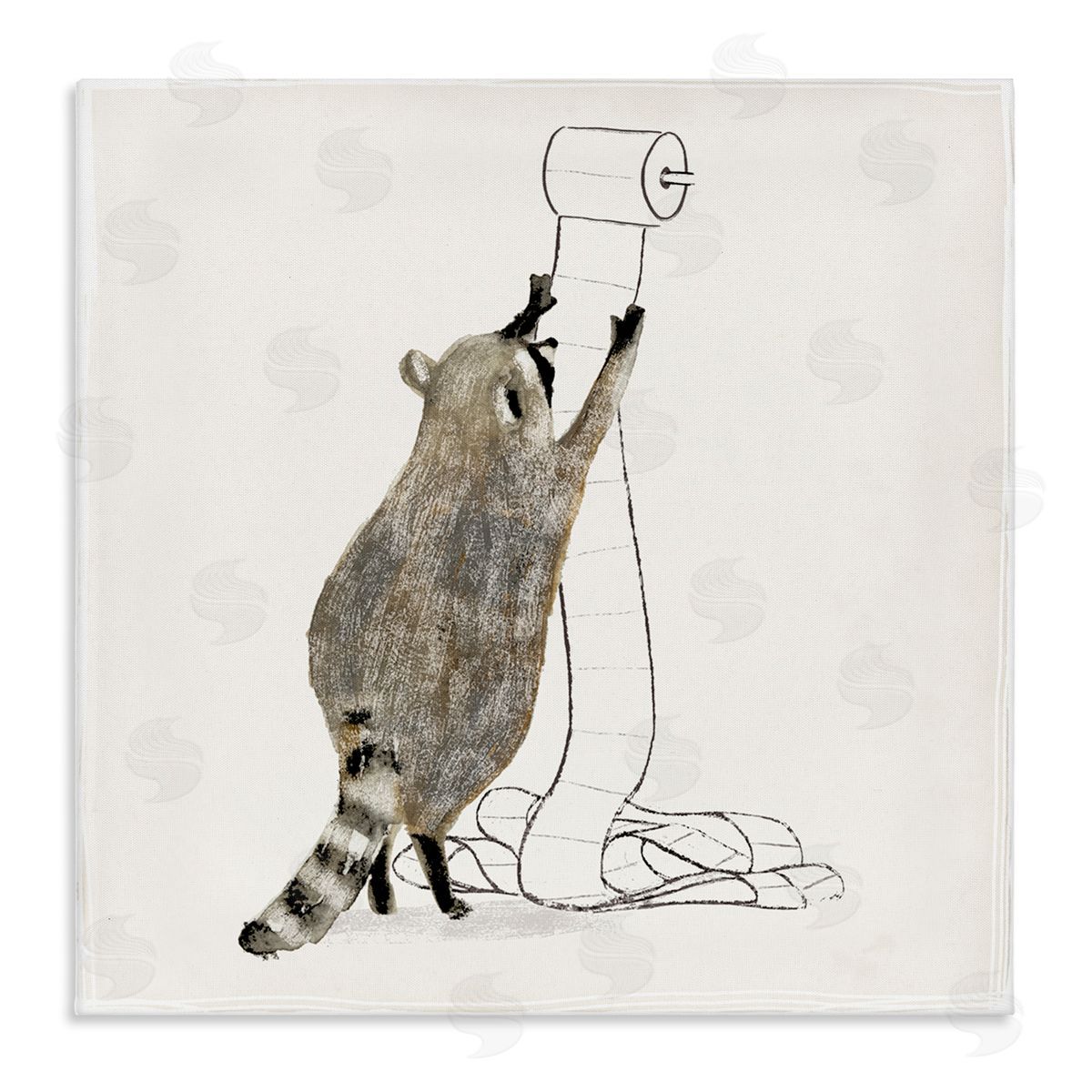 Raccoon Toilet Paper Hoarder Canvas Wall Art, Home Decor by Victoria Barnes