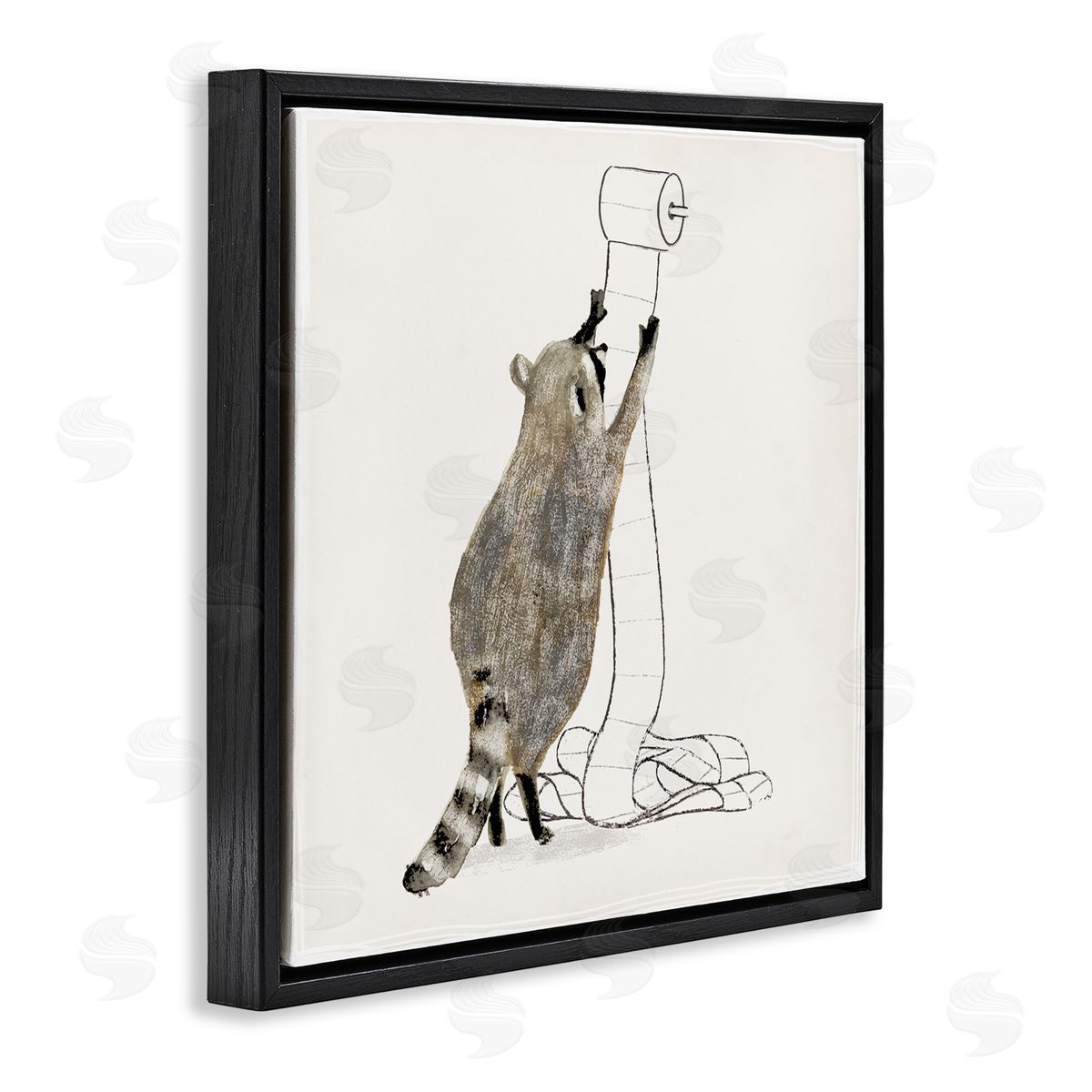 Raccoon Toilet Paper Hoarder Black Floating Frame Canvas Wall Art, Home Decor by Victoria Barnes