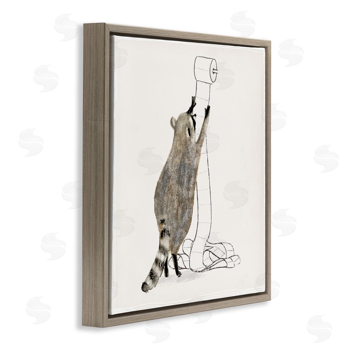 Raccoon Toilet Paper Hoarder Brown Floating Frame Canvas Wall Art, Home Decor by Victoria Barnes