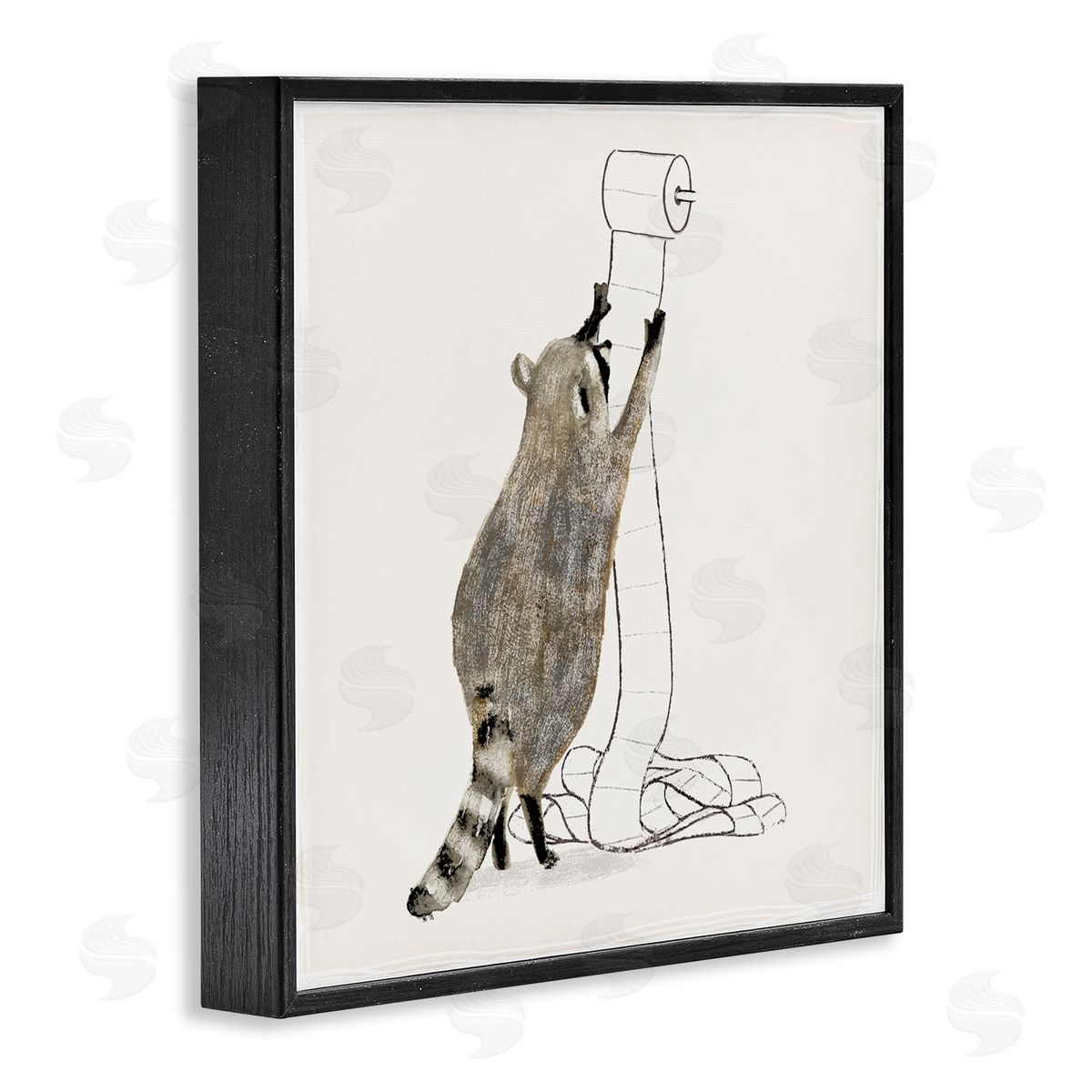 Raccoon Toilet Paper Hoarder Black Frame Print Wall Art, Home Decor by Victoria Barnes