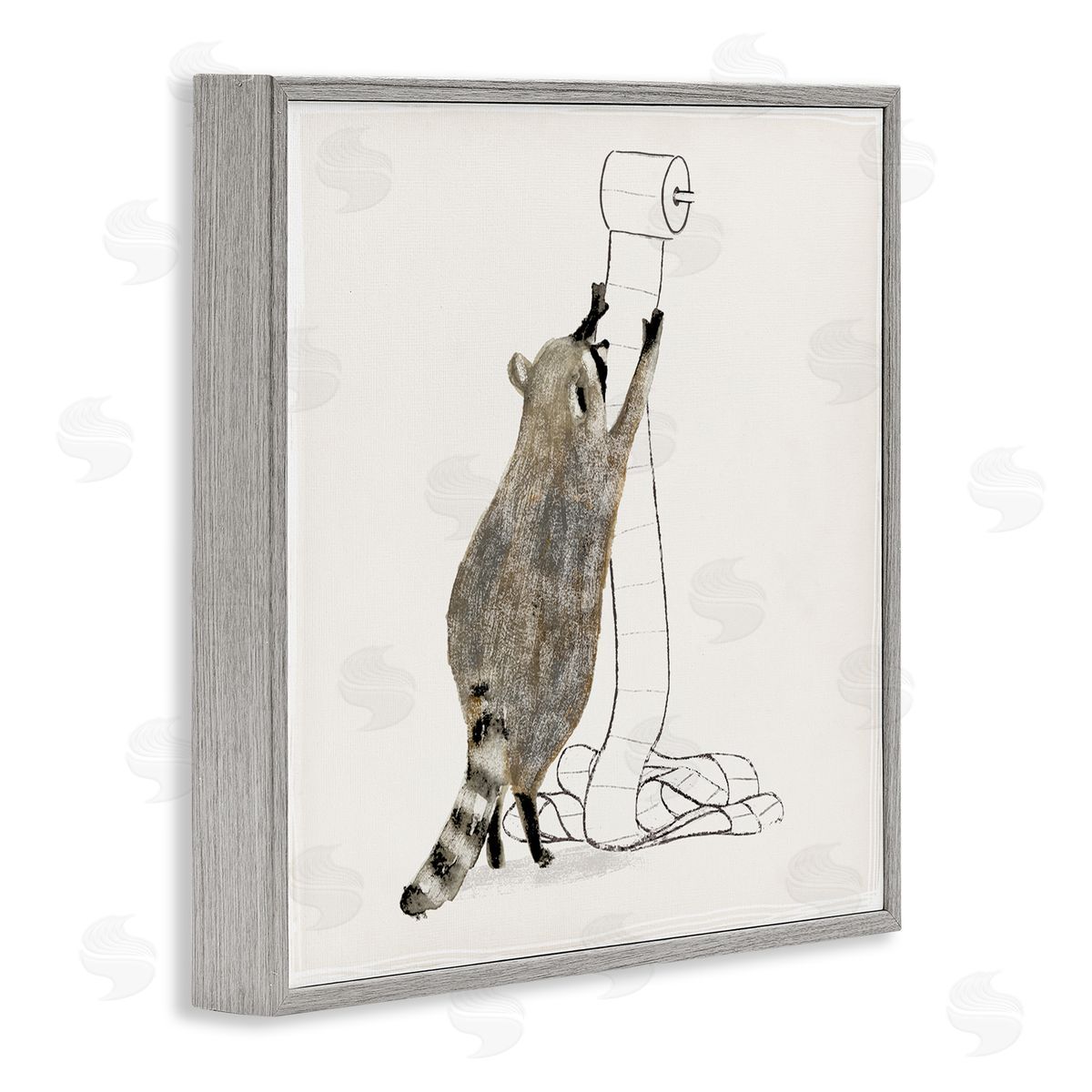 Raccoon Toilet Paper Hoarder Grey Frame Print Wall Art, Home Decor by Victoria Barnes