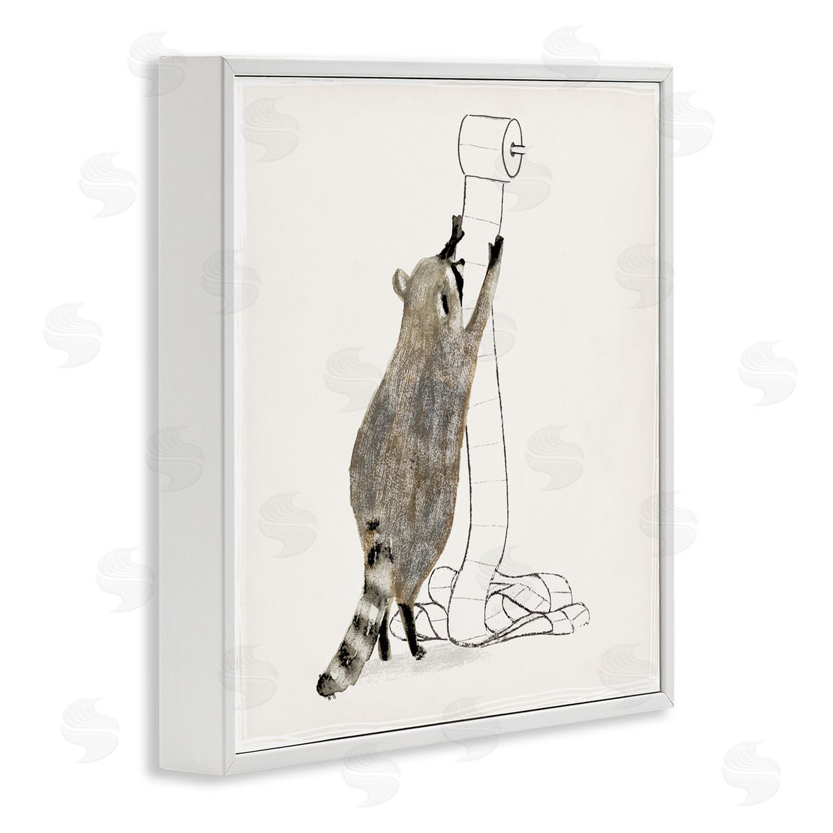 Raccoon Toilet Paper Hoarder White Frame Print Wall Art, Home Decor by Victoria Barnes