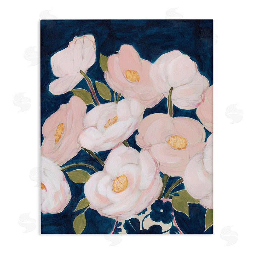 Grace Popp | Spring Florals Pink Petals Over Deep Blue