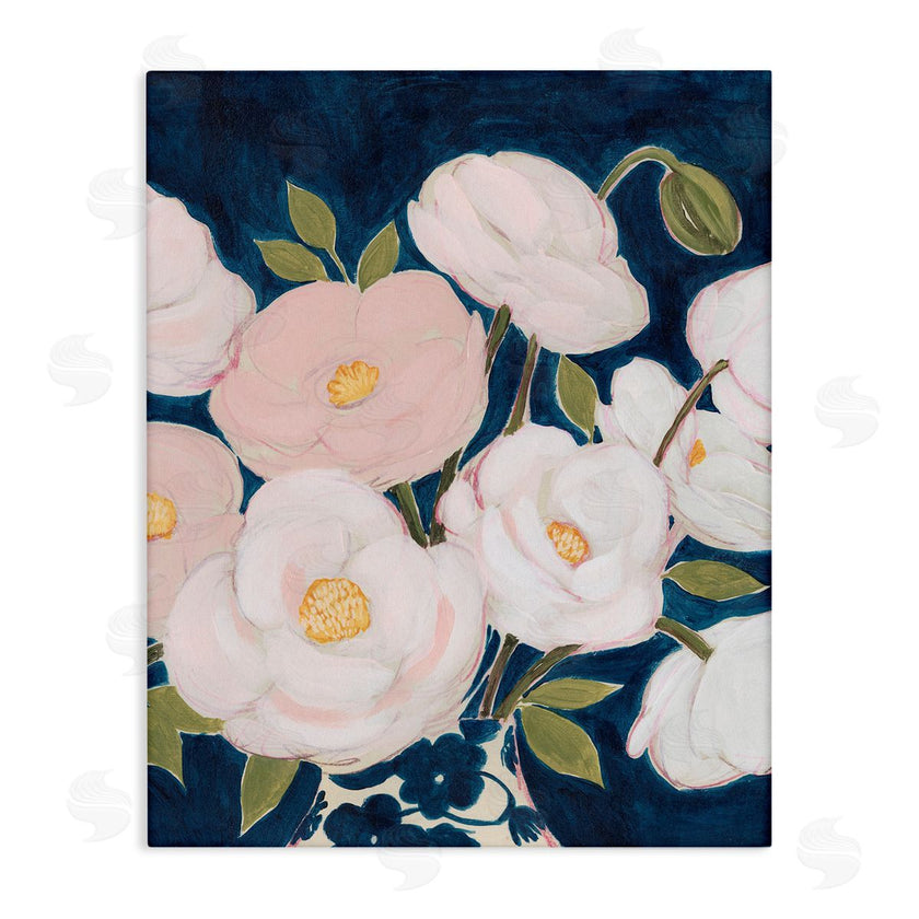 Grace Popp | Luminous Pink Floral Bouquet Over Deep Blue