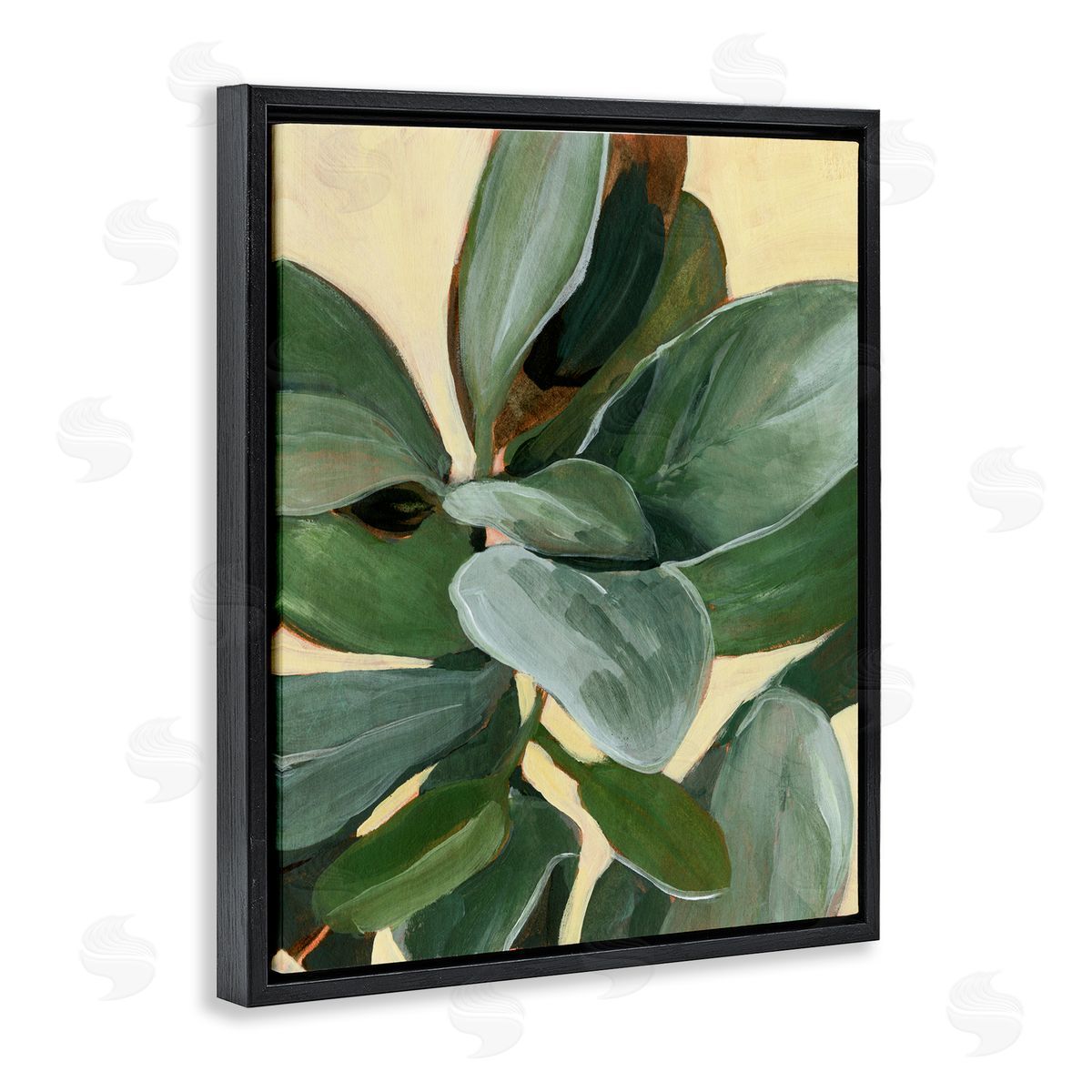 Annie Warren Potted Plant Study Full Green Leaves Black Floater Frame Canvas Art