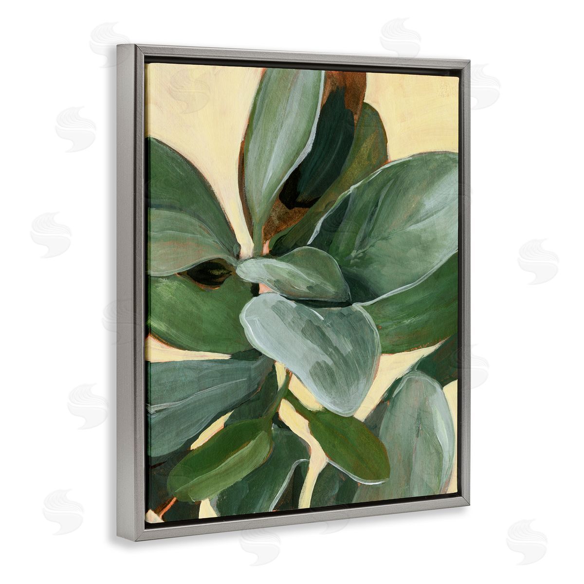 Annie Warren Potted Plant Study Full Green Leaves Gray Floater Frame Canvas Art