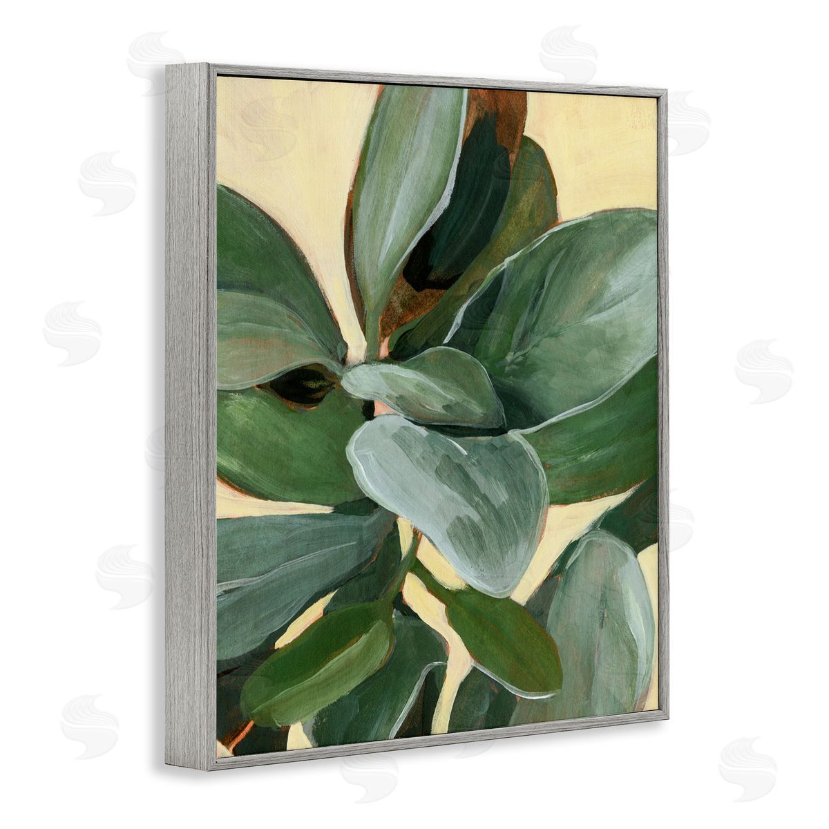 Annie Warren Potted Plant Study Full Green Leaves Gray Framed Giclee Wall Art