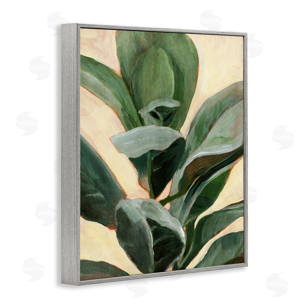 Annie Warren Plant in Pot Study Curved Green Branches Gray Framed Giclee Wall Art