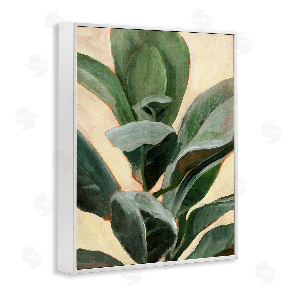 Annie Warren Plant in Pot Study Curved Green Branches White Framed Giclee Wall Art