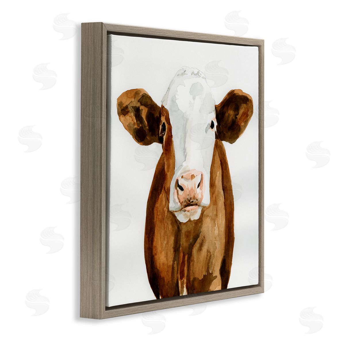 Country Cow Minimal Portrait Brown Floating Frame Canvas Wall Art, Home Decor by Victoria Barnes