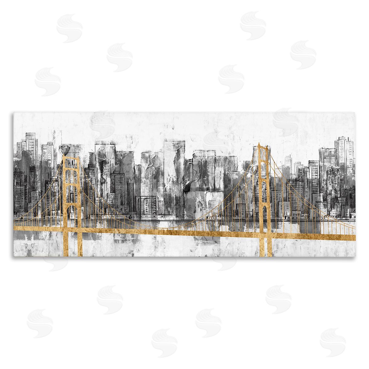 Urban Golden Bridge Cityscape Canvas Wall Art, Home Decor by Jennifer Goldberger