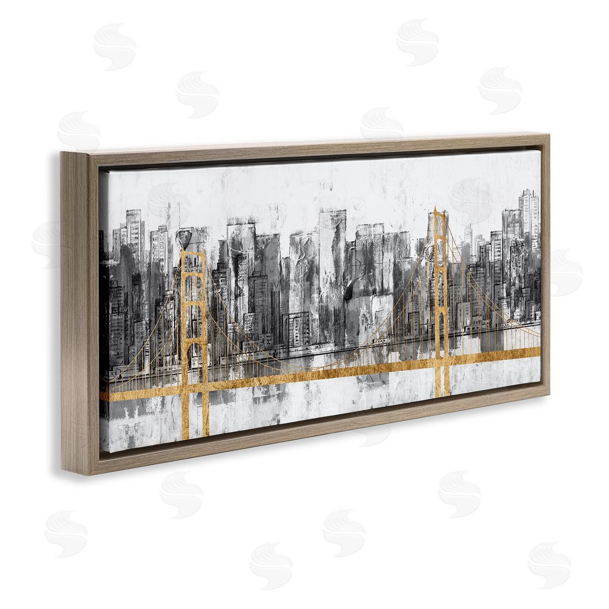 Urban Golden Bridge Cityscape Brown Floating Frame Canvas Wall Art, Home Decor by Jennifer Goldberger