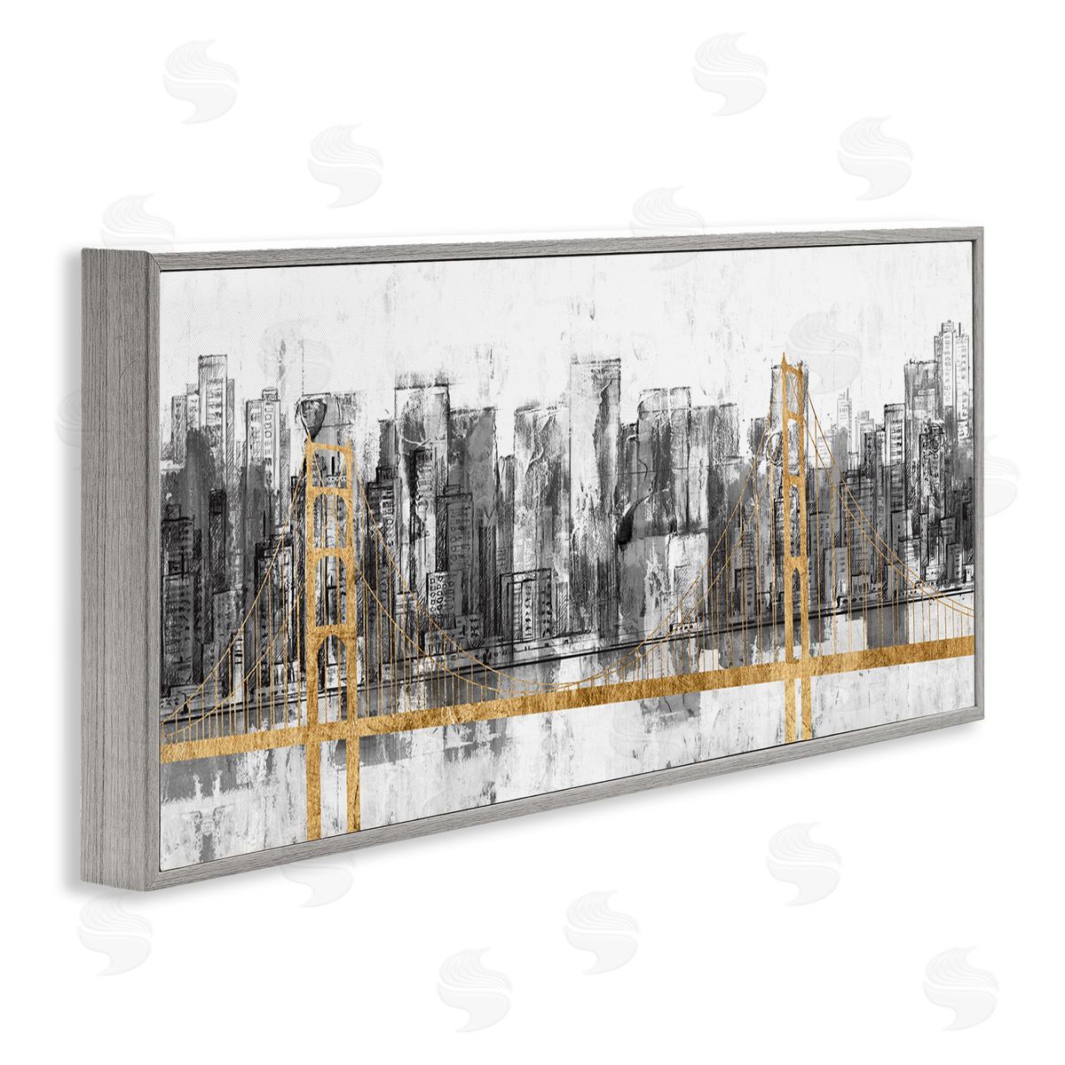 Urban Golden Bridge Cityscape Grey Frame Print Wall Art, Home Decor by Jennifer Goldberger