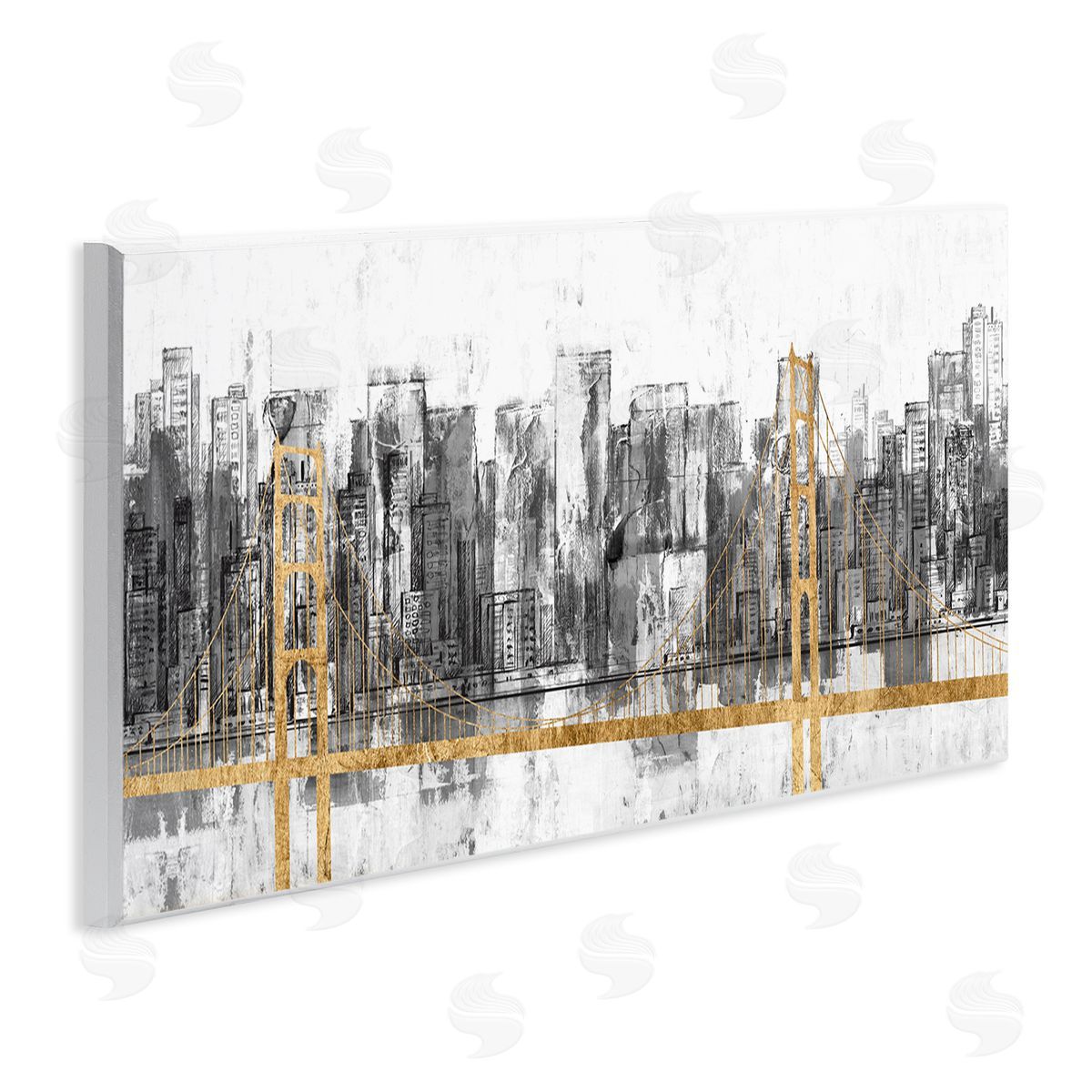 Urban Golden Bridge Cityscape Wood Plaque Wall Art, Home Decor by Jennifer Goldberger