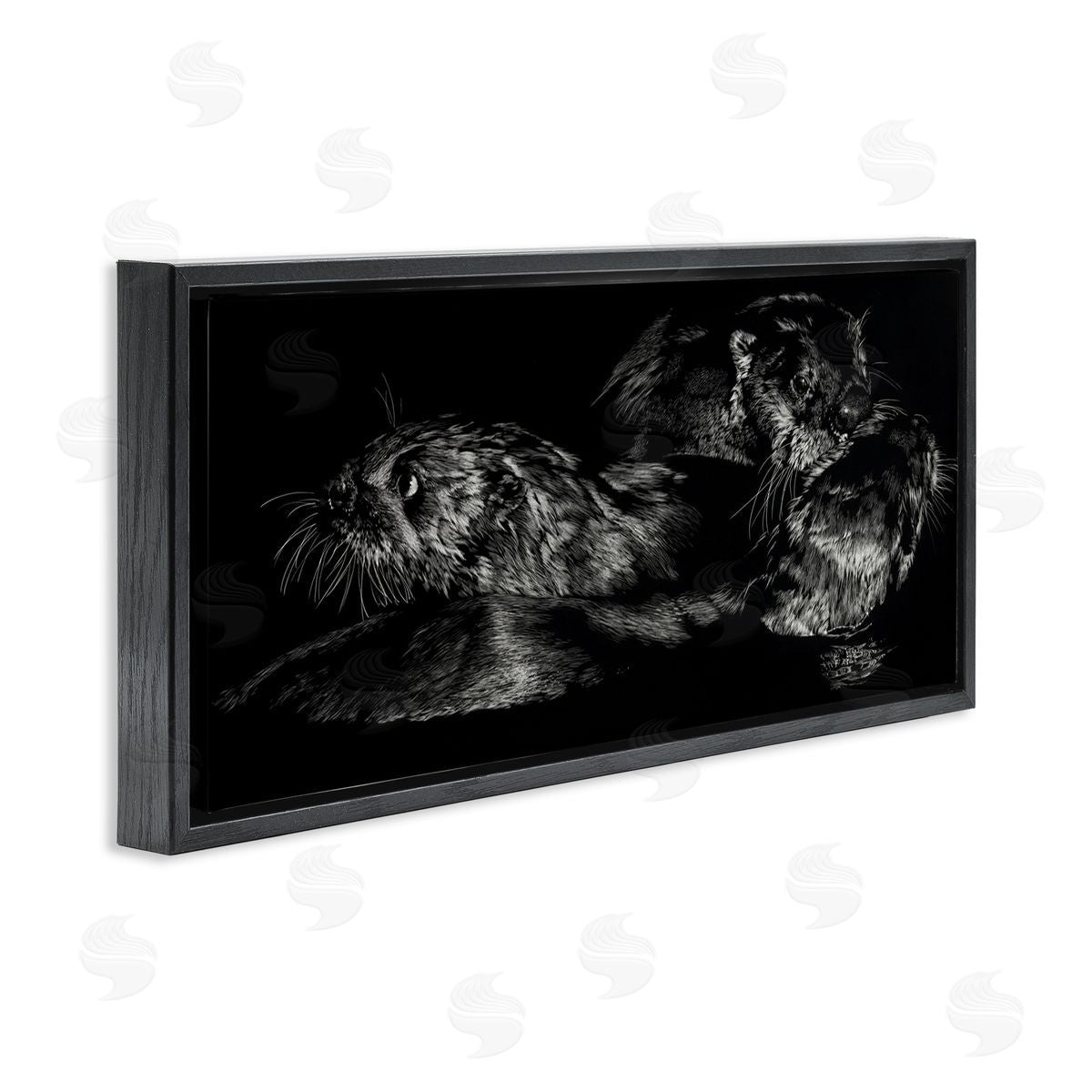 Julie T. Chapman Otter Pair Minimal Photograph Black and White Black Floater Frame Canvas Art