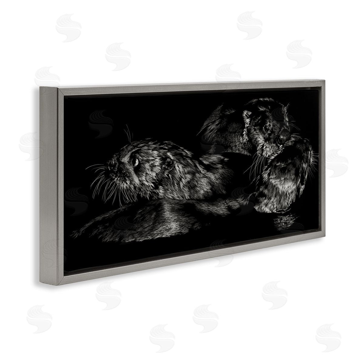 Julie T. Chapman Otter Pair Minimal Photograph Black and White Gray Floater Frame Canvas Art