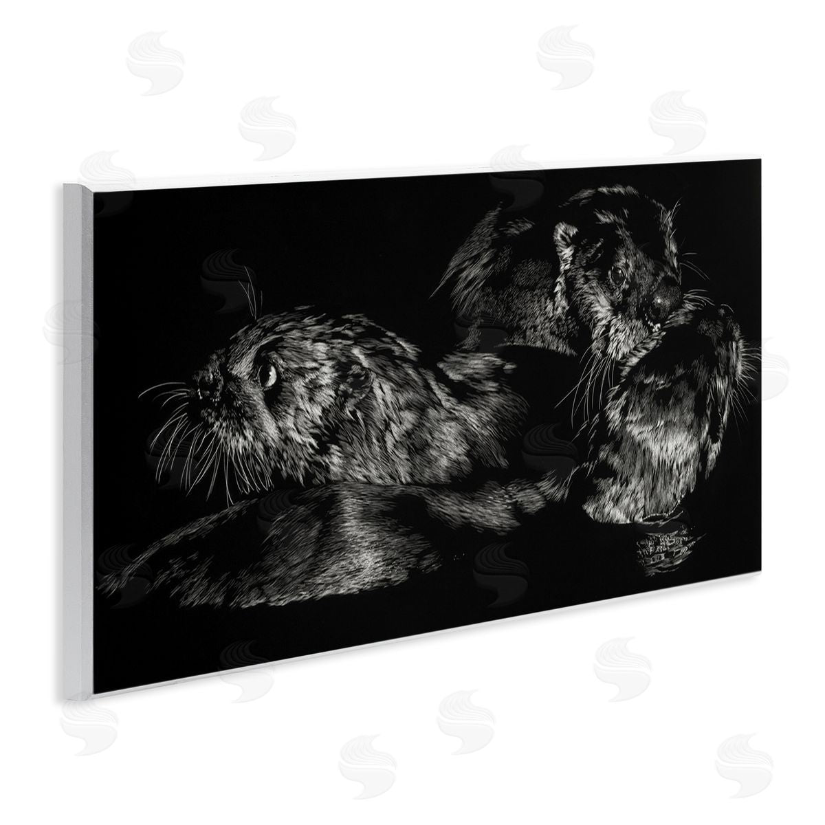 Julie T. Chapman Otter Pair Minimal Photograph Black and White Wall Plaque Art