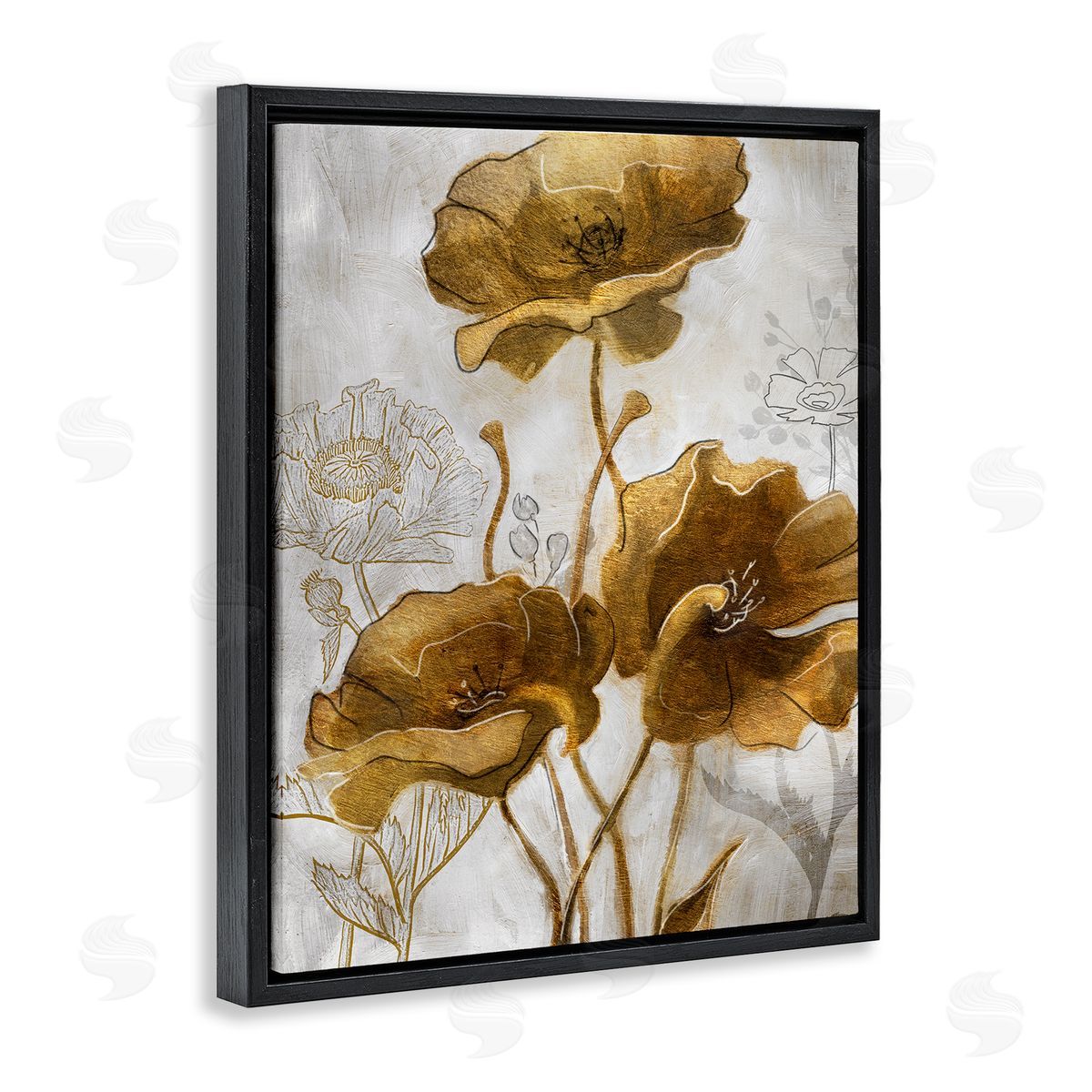 Studio W Silver and Gold Poppies Abstract Flower Field Black Floater Frame Canvas Art