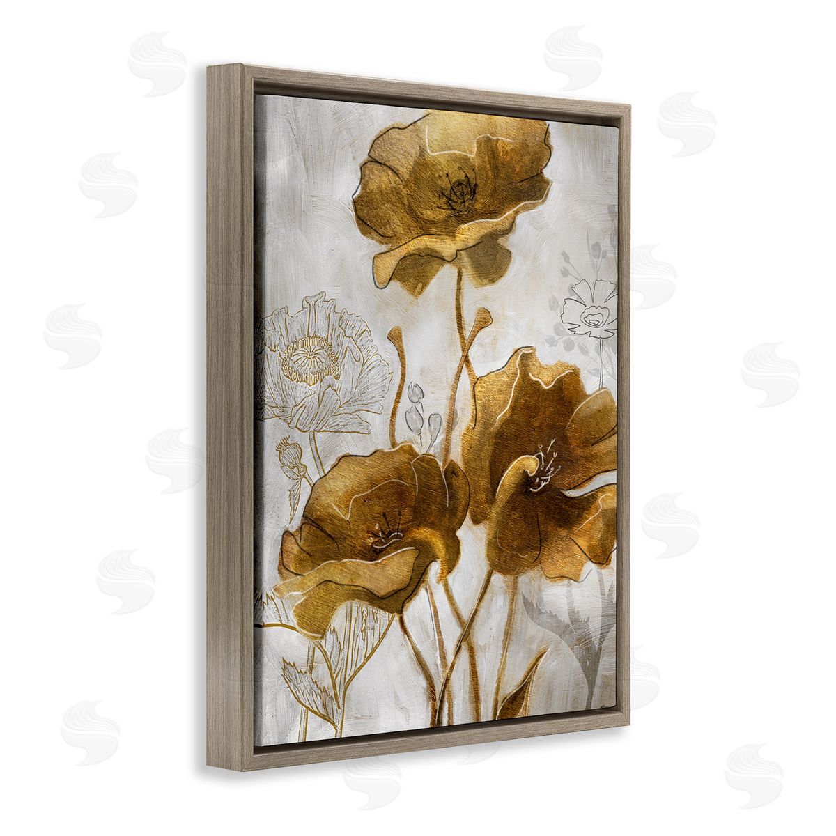 Studio W Silver and Gold Poppies Abstract Flower Field Brown Floater Frame Canvas Art