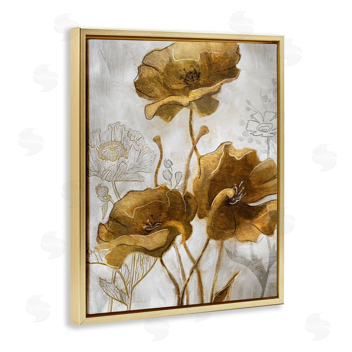 Studio W Silver and Gold Poppies Abstract Flower Field Gold Floater Frame Canvas Art