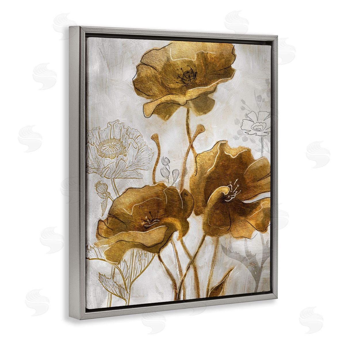 Studio W Silver and Gold Poppies Abstract Flower Field Gray Floater Frame Canvas Art
