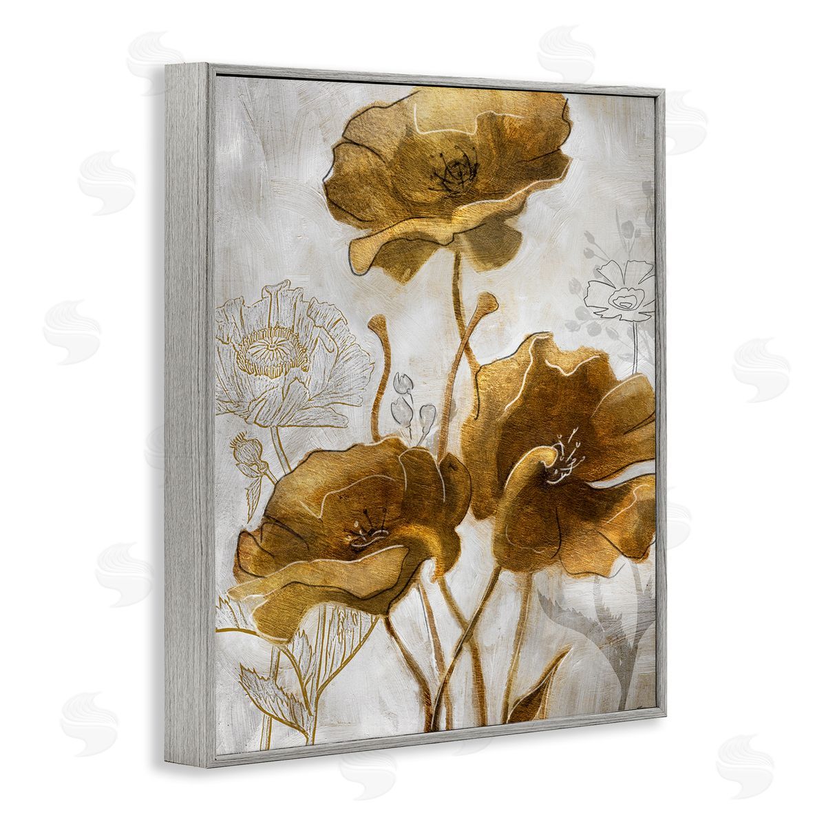 Studio W Silver and Gold Poppies Abstract Flower Field Gray Framed Giclee Wall Art