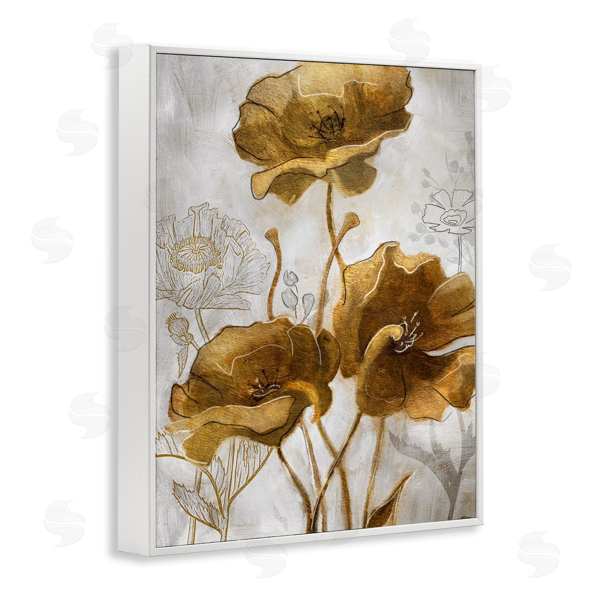 Studio W Silver and Gold Poppies Abstract Flower Field White Framed Giclee Wall Art